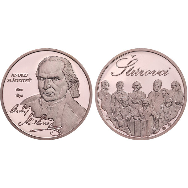 Medaila slovensko 2025 - štúrovci - andrej sládkovič - Medaila proof - Štúrovci - Andrej Sládkovič Ag-4