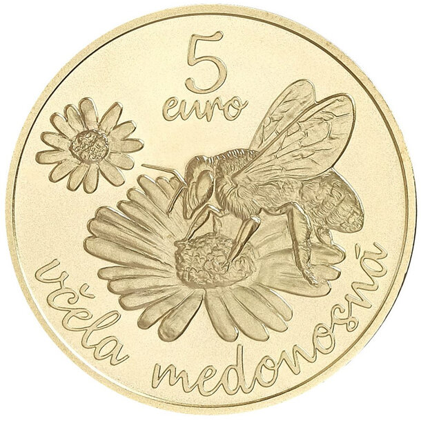 5 euro slovensko 2021 - včela medonosná - 5_euro_vcela-medonosna-1