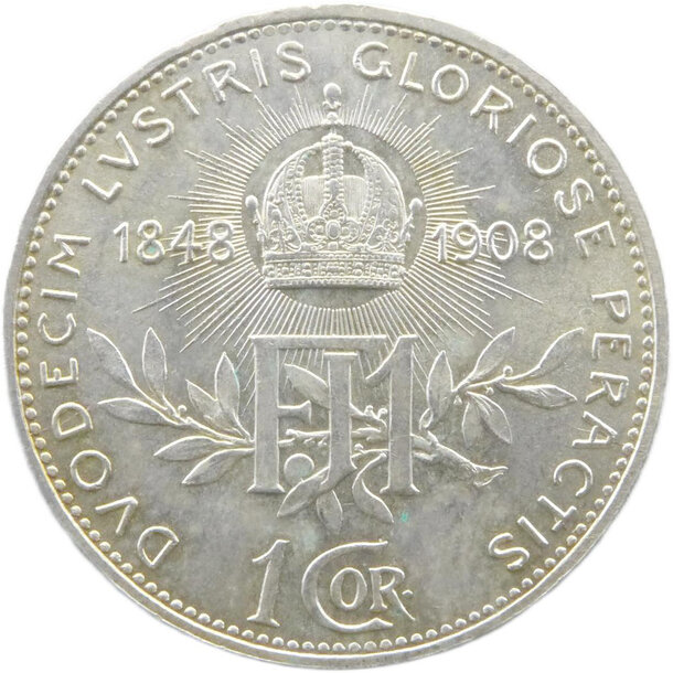 1 koruna františek jozef i. 1896 - jubileum - 1-koruna-1908-2-jbileum-2