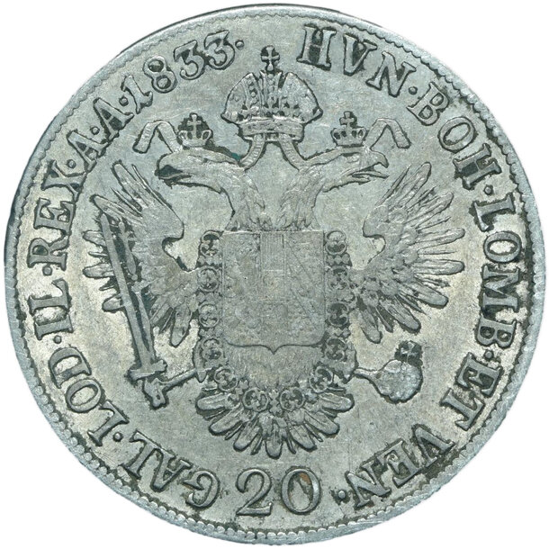 20 grajciar františek ii.1833 b - 20-kreuzer-1833-b-frantisek-ii-2