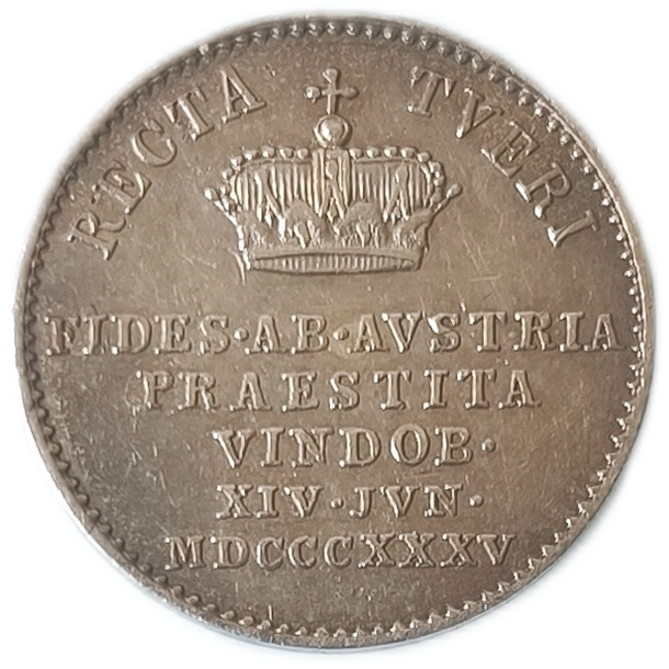 Holdovací žetón ferdinand v.1835 - Holdovací žetón Ferdinand V. 1835 Ag malý-2