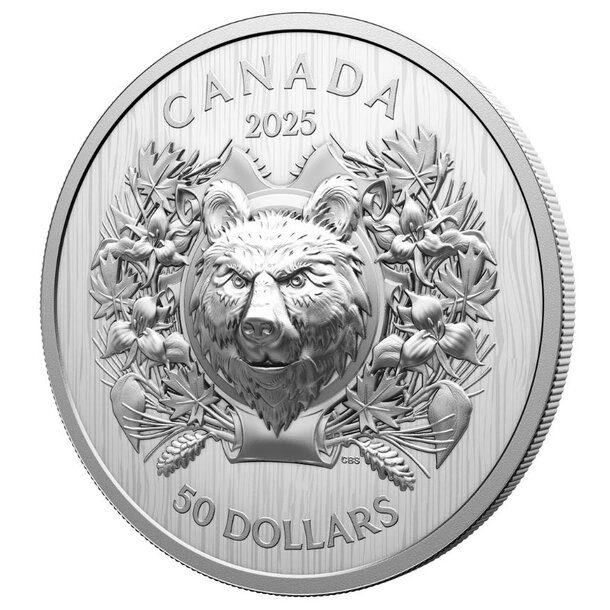 50 dollars kanada 2025 - heraldický medveď - proof - 50-dollars-heraldic-bear-3