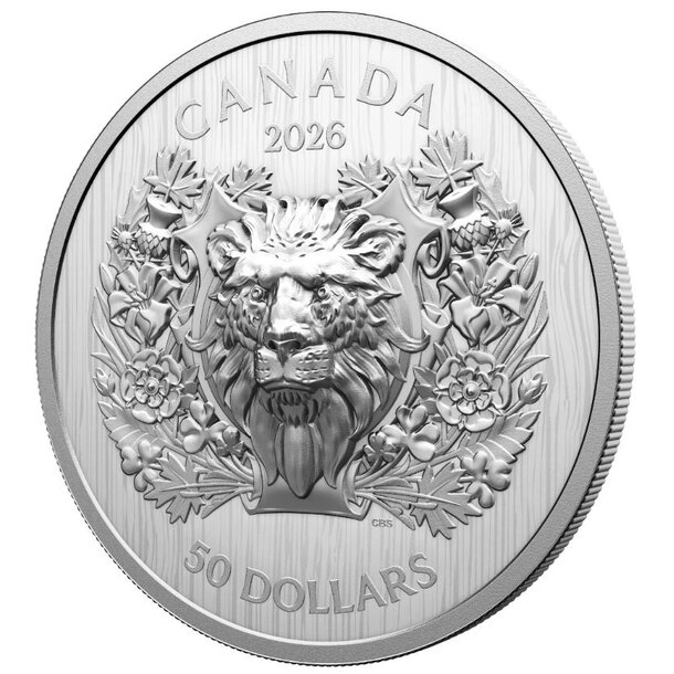50 dollars kanada 2026 - heraldický lev - proof - 50-dollars-heraldic-lion-1