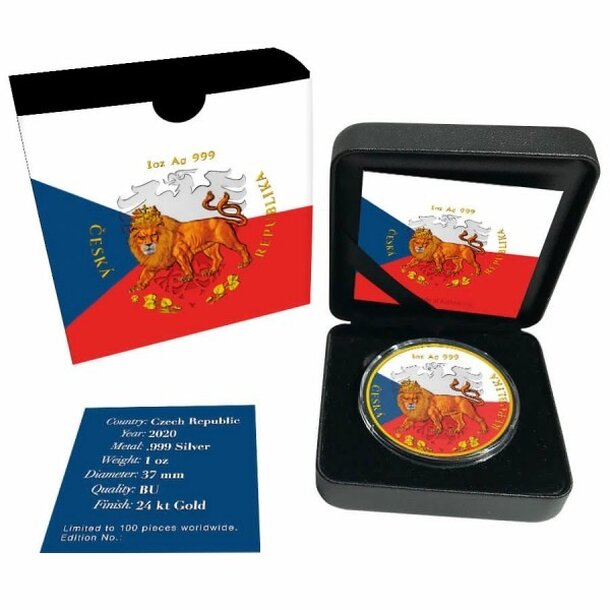2 dollars niue 2020 - český lev (pozlátená) - 2 Dollars Niue 2020 - Český lev pozlátená - 3