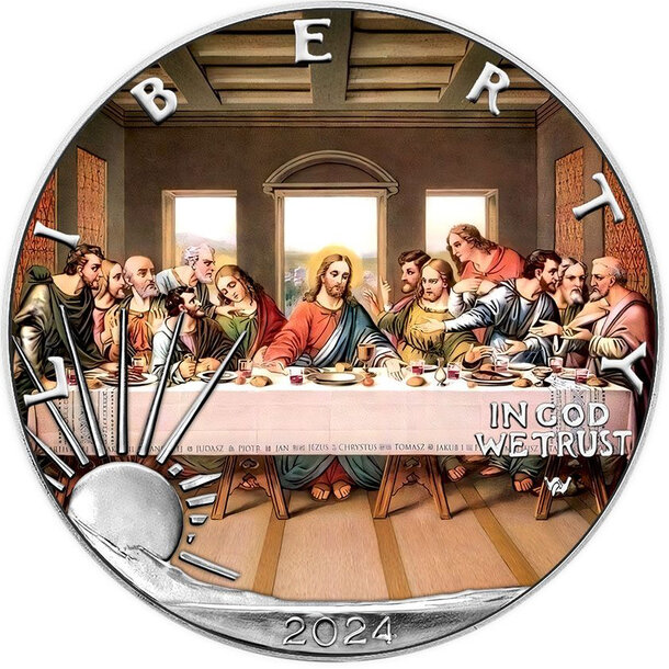 1 dollar usa 2024 - posledná večera (kolorovaná) - 2024-1oz-eagle-last-supper-obv