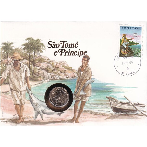 Numizmatická obálka svätý tomáš a princov ostrov 1977 - numisbriefe-sv-tomas-1
