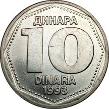 10 Dinárů Jugoslávie 1993